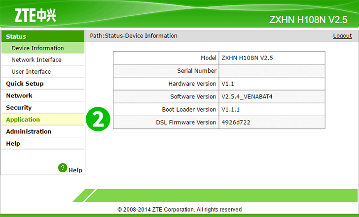 ZTE ZHXN H108N V2.5 Step 2